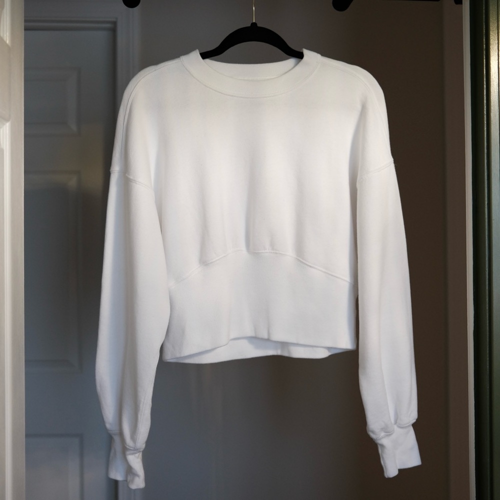 Abercrombie Cropped White Crewneck Sweatshirt